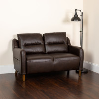 Flash Furniture BT-S8372A-LV-BRN-GG Newton Hill Upholstered Bustle Back Loveseat in Brown Leather 
